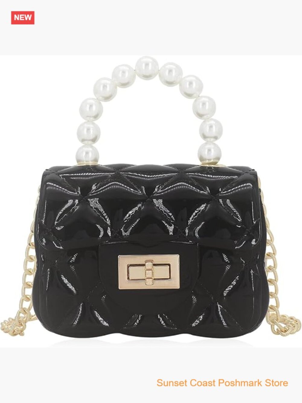 Mini Jelly Flap Handbag Faux Quilted Crossbody Bag with Pearls Handle